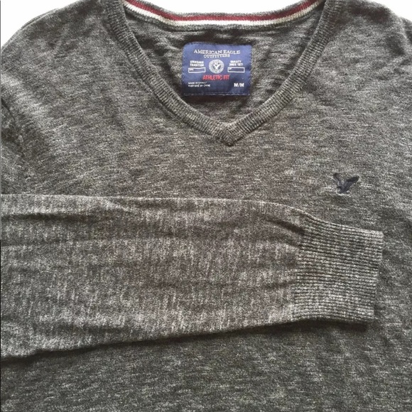 American Eagle Outfitter Men’s V Neck Sweater Heather Grey Medium Athletic Fit - Picture 8 of 11